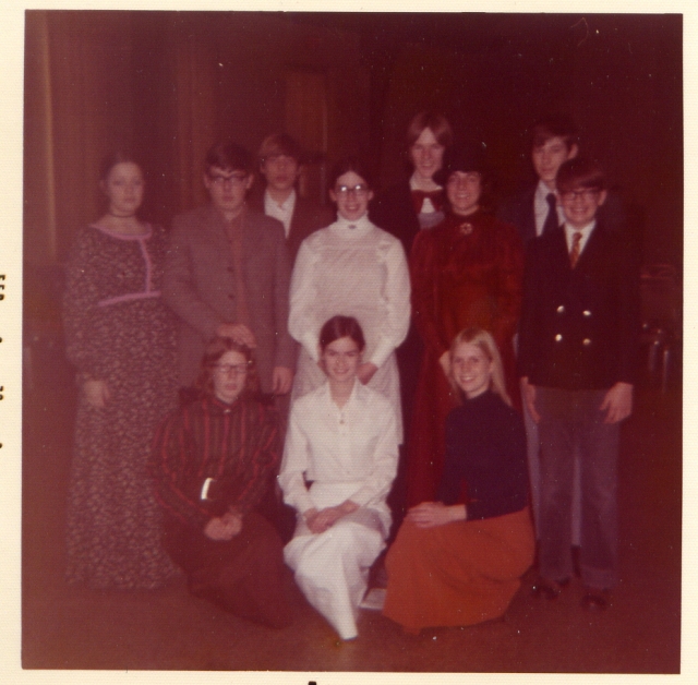 FUMC Youth Group Our Town Cast Front Row: Teresa Richards, Sharon Bouldin, Nancy Richards. Second Row: Linda Ice, Larry Ice, Juli Friesner, Sandy Collette, John Ice. Back Row: Dean Hein, Harlan Dorcas, Rob Heiman