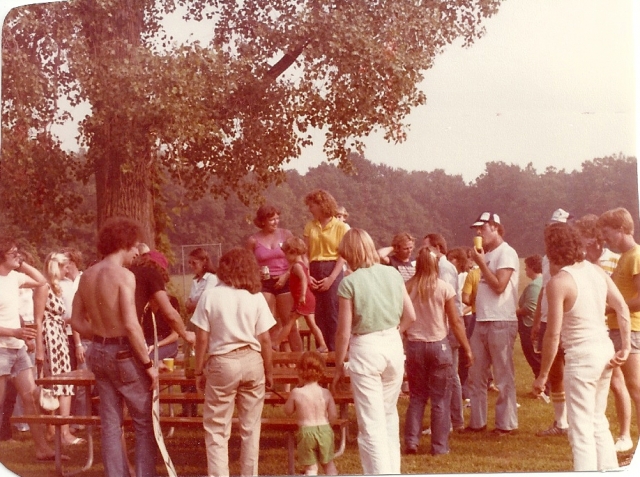 Here are my 5 Year Reunion pics.  That is me (Mary S) in yellow and Vicki S standing on top of the table. Looks like I was having a puffy hair day.  :)