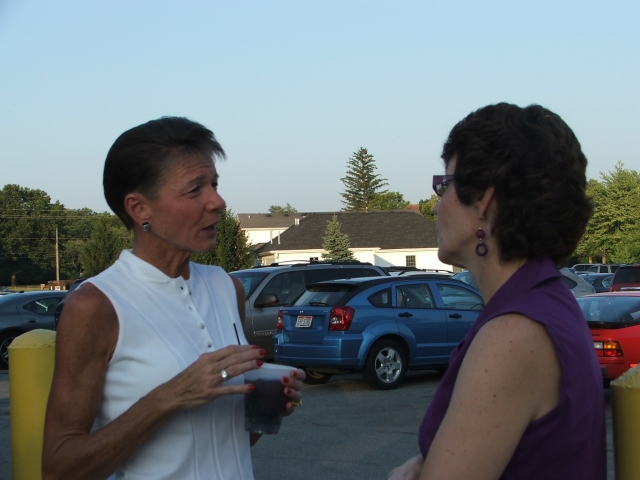 Nancy Bassett visiting with Natalie Edinger